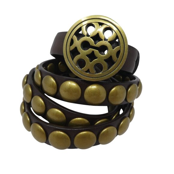 Coach Brown Leather Brass Studded Belt main image 6